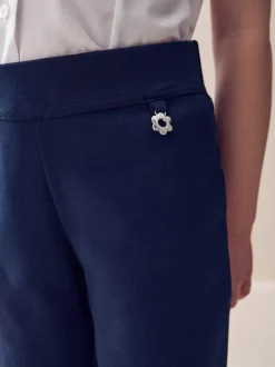 Bleu marine - Pantalons d'école extensibles à boutonnières en coton riche (3-16ans)