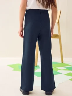 Bleu marine - Pantalons d'école extensibles à boutonnières en coton riche (3-16ans)