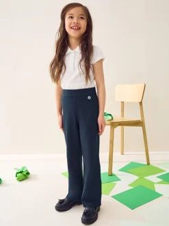 Bleu marine - Pantalons d'école extensibles à boutonnières en coton riche (3-16ans)