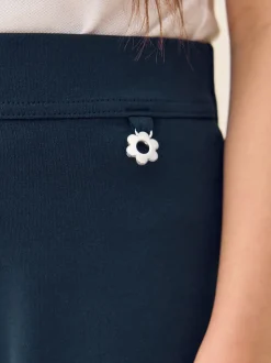 Bleu marine - Pantalons d'école extensibles à boutonnières en coton riche (3-16ans)