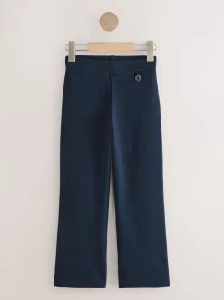 Bleu marine - Pantalons d'école extensibles à boutonnières en coton riche (3-16ans)