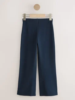 Bleu marine - Pantalons d'école extensibles à boutonnières en coton riche (3-16ans)