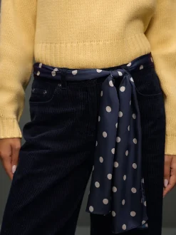 Bleu marine - Pantalons en velours côtelé à jambe large avec écharpe