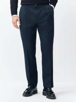 Bleu marine - Pantalons fuselés à coupe standard, élégants, texturés doux au toucher