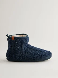 Bleu marine - Pantoufles bottines en maille