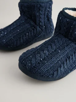 Bleu marine - Pantoufles bottines en maille