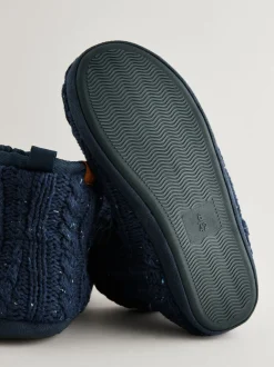 Bleu marine - Pantoufles bottines en maille