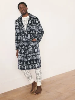 Bleu marine - Peignoir de Noël Hamish The Highland Cow assorti à motif Fair Isle