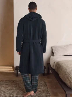 Bleu marine - Peignoir texturé en velours côtelé