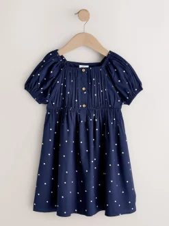 Bleu marine à poi - Robe à manches courtes (3-16ans)