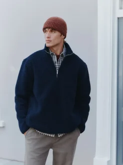 Bleu marine - Polaire en peau de mouton à col zippé