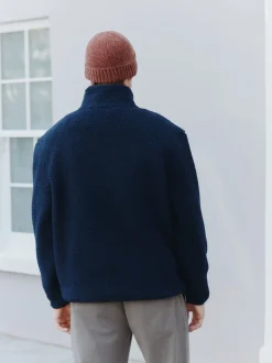 Bleu marine - Polaire en peau de mouton à col zippé