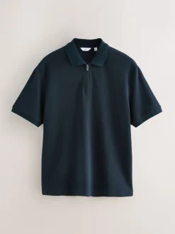 Bleu marine - Polo texturé élégant à col zippé
