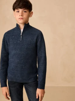 Bleu marine - Pull en maille à col zippé (3-16 ans)