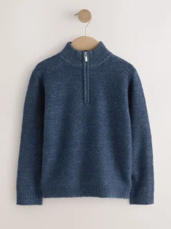 Bleu marine - Pull en maille à col zippé (3-16 ans)