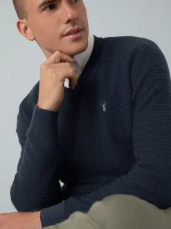 Bleu marine - Pull Oxford texturé coupe classique