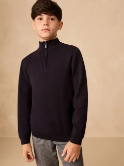 Bleu marine - Pull quart de zip (3-16ans)