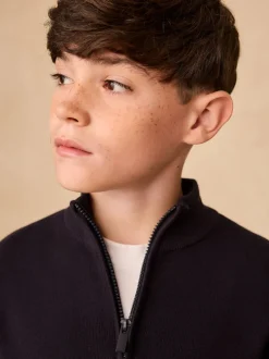 Bleu marine - Pull quart de zip (3-16ans)