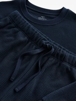 Bleu marine - Pyjama doux Gaufré Manches longues