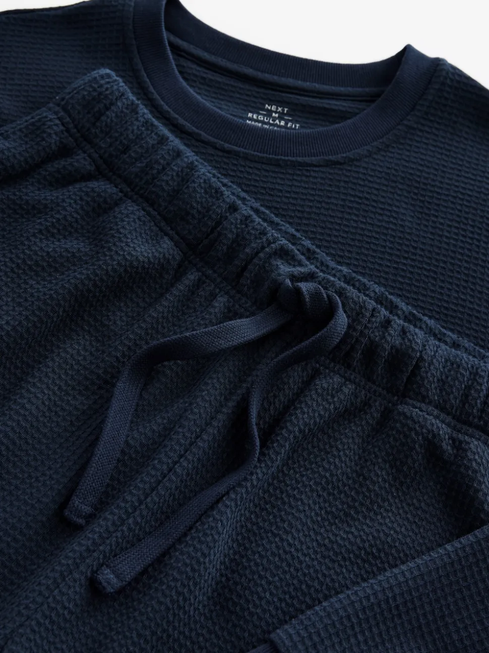 Bleu marine - Pyjama doux Gaufré Manches longues