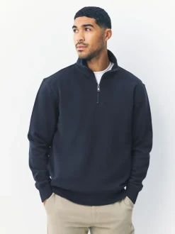 Bleu marine - Quart de zip - Sweat-shirt en jersey riche en coton