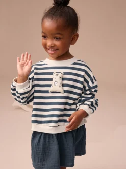 Bleu marine à rayures - Robe sweat à jupe en maille (3mois7ans)