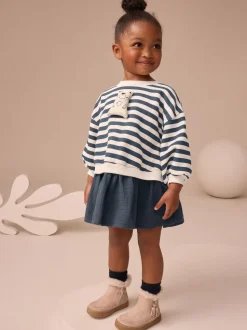 Bleu marine à rayures - Robe sweat à jupe en maille (3mois7ans)