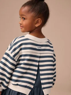 Bleu marine à rayures - Robe sweat à jupe en maille (3mois7ans)