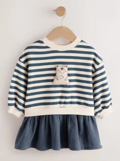 Bleu marine à rayures - Robe sweat à jupe en maille (3mois7ans)