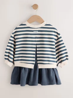Bleu marine à rayures - Robe sweat à jupe en maille (3mois7ans)