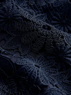 Bleu marine - Robe Bandeau mi-longue en dentelle