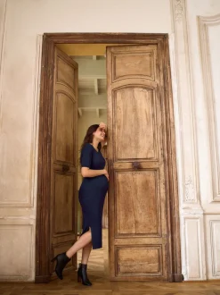 Bleu marine - Robe mi-longue Seraphine côtelée Grossesse et Allaitement