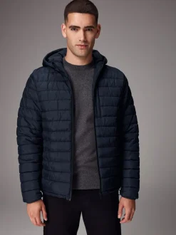 Bleu marine - Résistant à la douche Lightweight Hooded Puffer Coat Veste