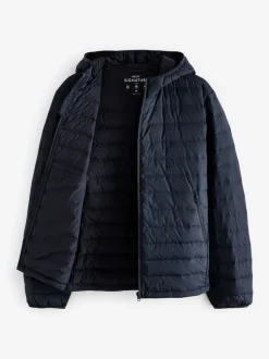 Bleu marine - Résistant à la douche Lightweight Hooded Puffer Coat Veste