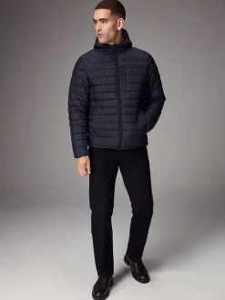 Bleu marine - Résistant à la douche Lightweight Hooded Puffer Coat Veste