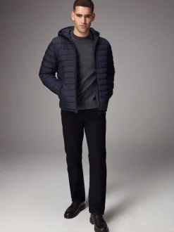 Bleu marine - Résistant à la douche Lightweight Hooded Puffer Coat Veste