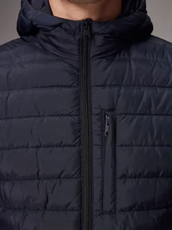 Bleu marine - Résistant à la douche Lightweight Hooded Puffer Coat Veste