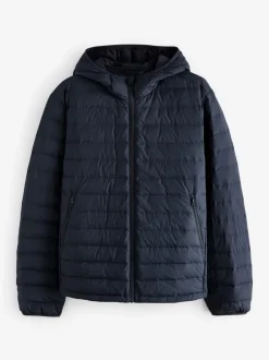 Bleu marine - Résistant à la douche Lightweight Hooded Puffer Coat Veste