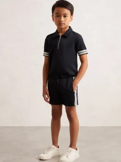Bleu marine - Short Reiss Terry texturé à bandes latérales