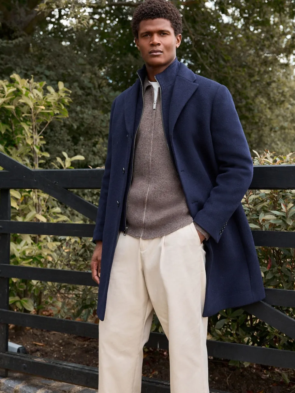 Bleu marine - Signature Manteau en laine richement rembourré en tissu italien doux au toucher Col cheminée Coat