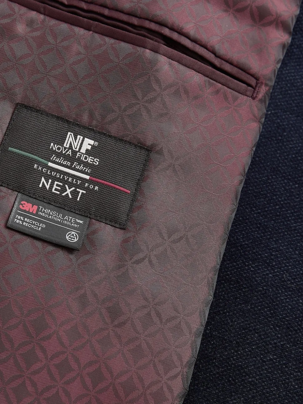 Bleu marine - Signature Manteau en laine richement rembourré en tissu italien doux au toucher Col cheminée Coat