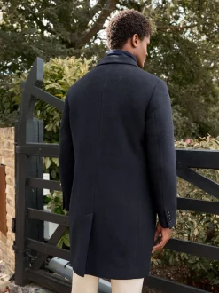 Bleu marine - Signature Manteau en laine richement rembourré en tissu italien doux au toucher Col cheminée Coat