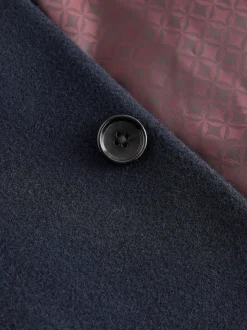 Bleu marine - Signature Manteau en laine richement rembourré en tissu italien doux au toucher Col cheminée Coat