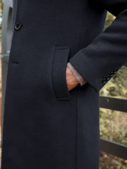 Bleu marine - Signature Manteau en laine richement rembourré en tissu italien doux au toucher Col cheminée Coat