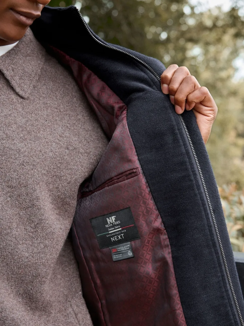 Bleu marine - Signature Manteau en laine richement rembourré en tissu italien doux au toucher Col cheminée Coat