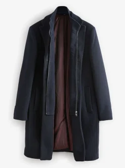 Bleu marine - Signature Manteau en laine richement rembourré en tissu italien doux au toucher Col cheminée Coat