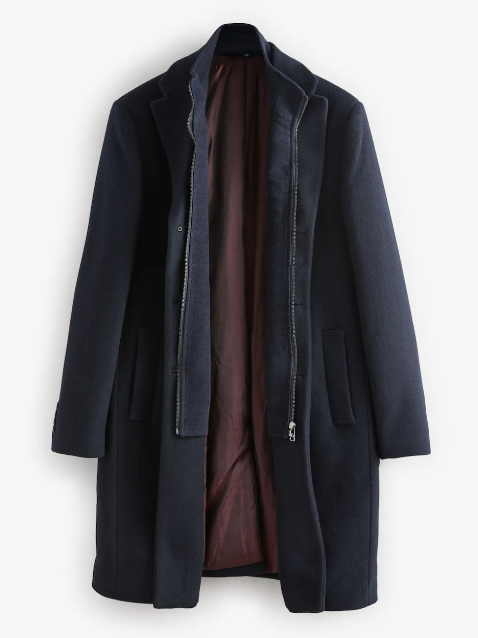 Bleu marine - Signature Manteau en laine richement rembourré en tissu italien doux au toucher Col cheminée Coat