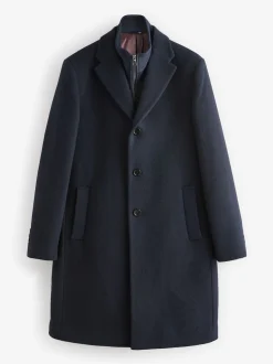 Bleu marine - Signature Manteau en laine richement rembourré en tissu italien doux au toucher Col cheminée Coat