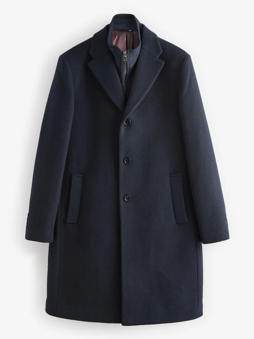 Bleu marine - Signature Manteau en laine richement rembourré en tissu italien doux au toucher Col cheminée Coat