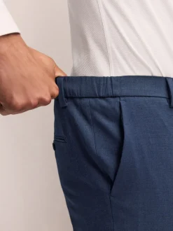 Bleu marine - Slim Fit (Slim Fit) - Pantalons extensibles à taille élastiquée Motionflex